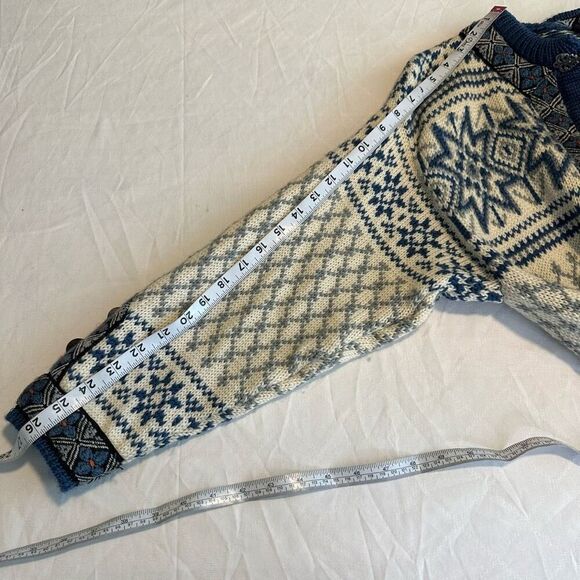 Vintage 90s Dale of Norway Nordic Blue Fair Isle Knit Cardigan Sweater Small - Picture 8 of 8